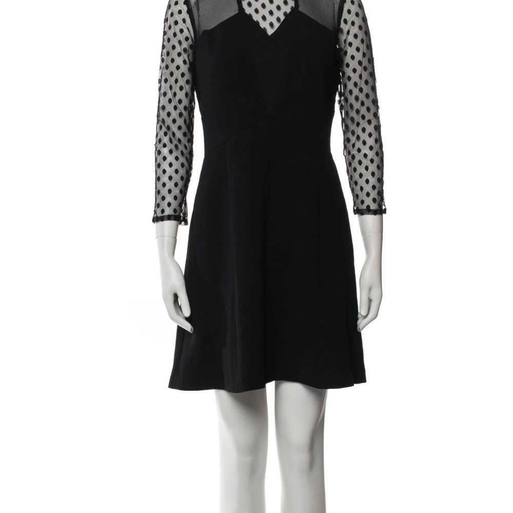 Sandro Sheer Sleeve Black Polka Dotted Skater Dress